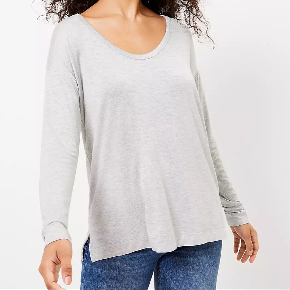 LOFT‎ Long Sleeve Scoop Neck Rayon Tee Grey Heather Sz M
